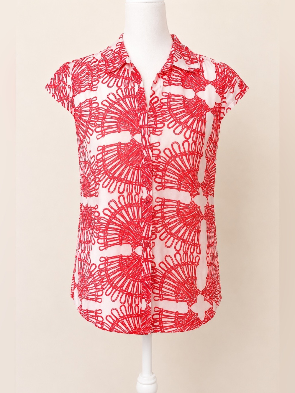 Lilly Pulitzer • Coral & White Cap Sleeve Silk Blend Top • Size XS • EUC